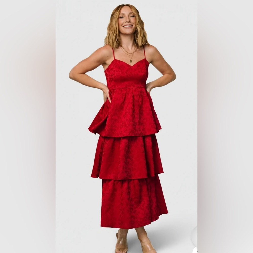 NWT Baltic Born Violetta Embossed Tiered Dress in deep Red​ - Picture 5 of 14